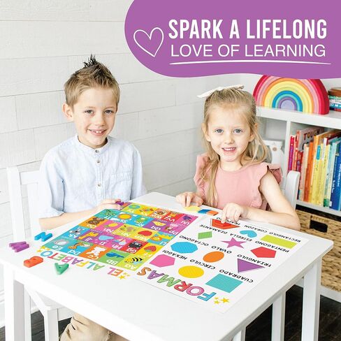Hadley Designs 12 Spanish Educational Posters, Bilingual Learning Chart for Prek, Kindergarten & 1st Grade Kids, Classroom Decorations, Alphabet, Colors, Numbers, Months of the Year, Days of the Week in Saudi Arabia