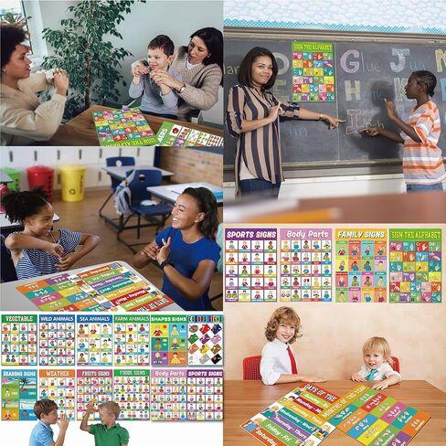 YIYDONG 24 ASL Posters America Sign Language Posters for Classroom ASL Education Charts for Toddlers Kids Students Classroom Decor (Black) in Kuwait