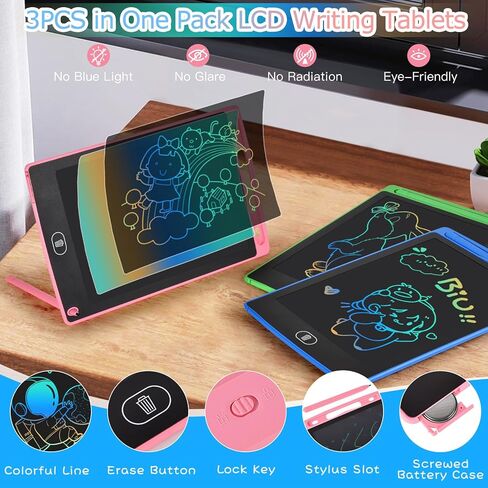 3PCS in 1 Pack LCD Writing Tablet for Kids Games Drawing Doodle Board. Drawing Pads Toddler Learning Toys, Birthday Gifts for Teens Boys, Gifts for Kids Ages 3 4 5 6 7 8 Year Old Girls Boys in Kuwait