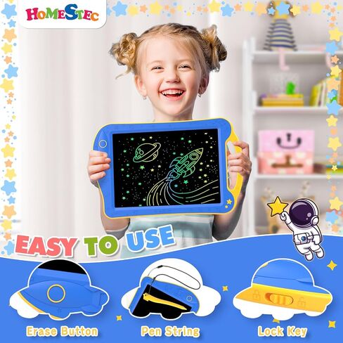 ألعاب لوحة الرسم استرودراو من هومستيك، تابلت كتابة LCD ملون للأطفال، لوحة رسومات الشعار المبتكرة للأطفال الصغار من عمر 3 4 5 6 سنوات، لعبة الفضاء الحسية للسفر للأولاد والبنات، فكرة هدية عيد ميلاد (أزرق/أصفر) in Kuwait