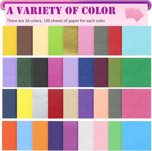 Jyongmer 3600 ورقة مربعات مناديل ورقية مقاس 3 بوصات، مجموعة مناديل فنية ملونة 36 لونًا متنوعًا من ورق مناديل قوس قزح للفنون والحرف اليدوية وسجلات القصاصات وفن الخدش وأنسجة حفلات أعياد الميلاد in Kuwait