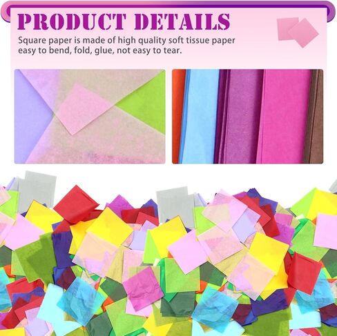 Jyongmer 3600 ورقة مربعات مناديل ورقية مقاس 3 بوصات، مجموعة مناديل فنية ملونة 36 لونًا متنوعًا من ورق مناديل قوس قزح للفنون والحرف اليدوية وسجلات القصاصات وفن الخدش وأنسجة حفلات أعياد الميلاد in Kuwait