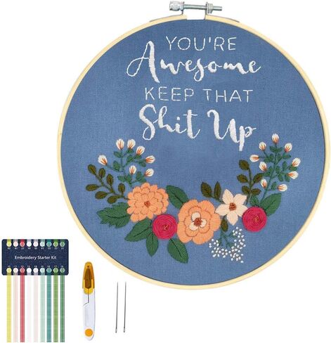 You're Awesome Keep That Up - مجموعة التطريز للمبتدئين، مجموعة أدوات التطريز المبتدئة من Cooliya مجموعة أدوات الخياطة المتقاطعة - هدية عيد ميلاد للنساء، أفضل صديق، ابنة، أم، زميل في العمل (رمادي) in Saudi Arabia