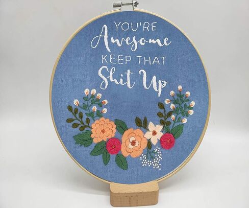 You're Awesome Keep That Up - مجموعة التطريز للمبتدئين، مجموعة أدوات التطريز المبتدئة من Cooliya مجموعة أدوات الخياطة المتقاطعة - هدية عيد ميلاد للنساء، أفضل صديق، ابنة، أم، زميل في العمل (رمادي) in Saudi Arabia