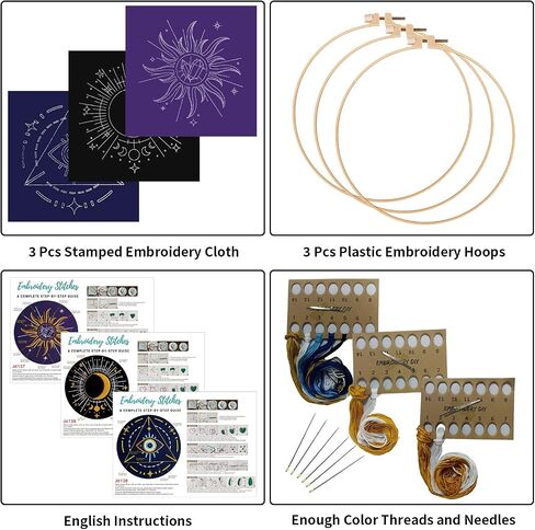 Louise Maelys 3 Pack Embroidery Kit for Beginners Floral Halloween DIY in Kuwait