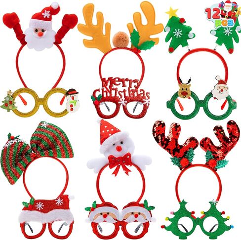 JOYIN 12 Packs Christmas Headbands and Glasses Frames Bundle Set, Assorted Christmas Glasses and Headbands Christmas Party Favors for Kids Women Men Christmas Party Supplies (One Size Fits All) in Saudi Arabia