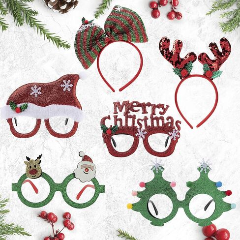 JOYIN 12 Packs Christmas Headbands and Glasses Frames Bundle Set, Assorted Christmas Glasses and Headbands Christmas Party Favors for Kids Women Men Christmas Party Supplies (One Size Fits All) in Saudi Arabia