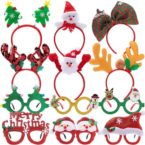 JOYIN 12 Packs Christmas Headbands and Glasses Frames Bundle Set, Assorted Christmas Glasses and Headbands Christmas Party Favors for Kids Women Men Christmas Party Supplies (One Size Fits All) in Saudi Arabia