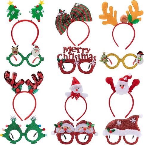 JOYIN 12 Packs Christmas Headbands and Glasses Frames Bundle Set, Assorted Christmas Glasses and Headbands Christmas Party Favors for Kids Women Men Christmas Party Supplies (One Size Fits All) in Saudi Arabia