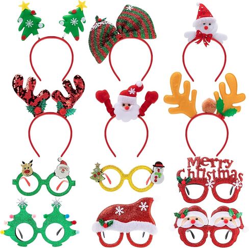 JOYIN 12 Packs Christmas Headbands and Glasses Frames Bundle Set, Assorted Christmas Glasses and Headbands Christmas Party Favors for Kids Women Men Christmas Party Supplies (One Size Fits All) in Saudi Arabia