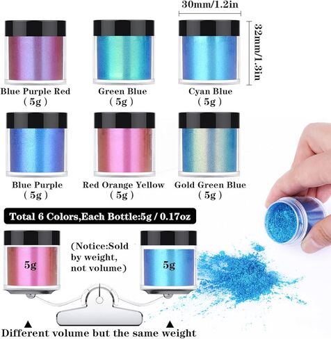 Chameleon Powder Pigment, 6 Box Changing Mica Powder Pigment for Epoxy Resin DIY Crafts, Cosmetic Grade Powder Set for Art Tumblers Soap Candle Making Dye (Total 30g) in Kuwait