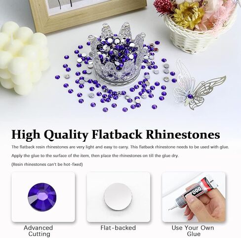 Briskbloom 4500 قطعة من حجر الراين المسطح من الراتنج، 2 مم 3 مم 4 مم 5 مم 6 مم أحجار الراين المسطحة الأرجوانية والبنفسجية للأكواب وفن الأظافر والأكواب والزجاجات والديكور الحرفي، حجر جوهرة لامع فضفاض in Kuwait