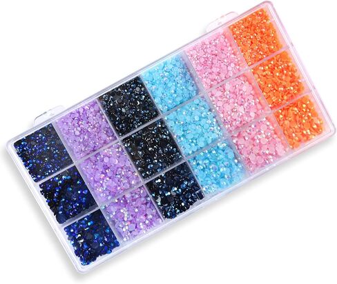 مجموعة نيبيرو 28800 قطعة من أحجار الراين المسطحة من الراتنج، أحجار الراين الهلامية مختلطة الألوان على شكل دائري لفن الأظافر غير الإصلاح 2 مم، 3 مم، 4 مم، 5 مم in Kuwait