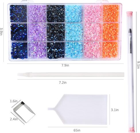 مجموعة نيبيرو 28800 قطعة من أحجار الراين المسطحة من الراتنج، أحجار الراين الهلامية مختلطة الألوان على شكل دائري لفن الأظافر غير الإصلاح 2 مم، 3 مم، 4 مم، 5 مم in Kuwait