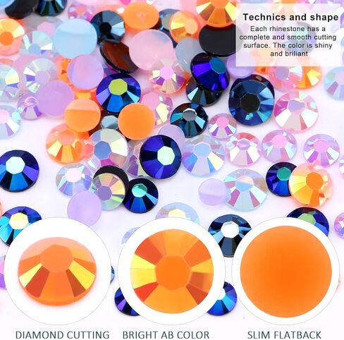 مجموعة نيبيرو 28800 قطعة من أحجار الراين المسطحة من الراتنج، أحجار الراين الهلامية مختلطة الألوان على شكل دائري لفن الأظافر غير الإصلاح 2 مم، 3 مم، 4 مم، 5 مم in Kuwait