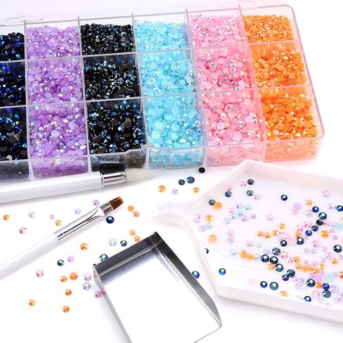 مجموعة نيبيرو 28800 قطعة من أحجار الراين المسطحة من الراتنج، أحجار الراين الهلامية مختلطة الألوان على شكل دائري لفن الأظافر غير الإصلاح 2 مم، 3 مم، 4 مم، 5 مم in Kuwait