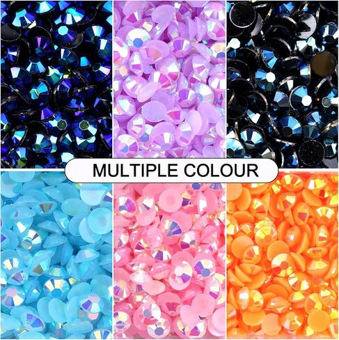 مجموعة نيبيرو 28800 قطعة من أحجار الراين المسطحة من الراتنج، أحجار الراين الهلامية مختلطة الألوان على شكل دائري لفن الأظافر غير الإصلاح 2 مم، 3 مم، 4 مم، 5 مم in Kuwait