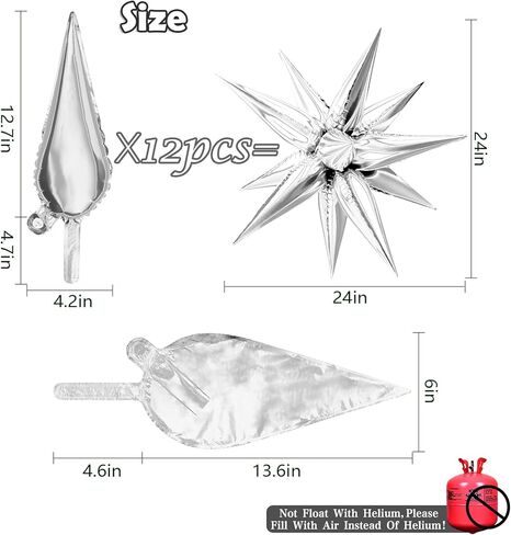 50 قطعة من بالونات رقائق النجوم من موكيوين - 12 بالونة على شكل نجمة، بالونات فضية مخروطية من مايلر على شكل نجمة، بالونات سبايك لمستلزمات الحفلات، عيد الميلاد، الزفاف، استحمام الطفل، كشك الصور in Kuwait