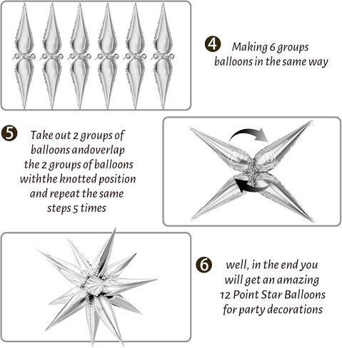 50 قطعة من بالونات رقائق النجوم من موكيوين - 12 بالونة على شكل نجمة، بالونات فضية مخروطية من مايلر على شكل نجمة، بالونات سبايك لمستلزمات الحفلات، عيد الميلاد، الزفاف، استحمام الطفل، كشك الصور in Kuwait
