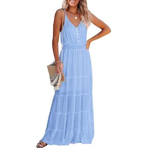PRETTYGARDEN Women's Casual Summer Dress Spaghetti Strap Sleeveless High Waist Beach Long Maxi Sun Dresses in Saudi Arabia