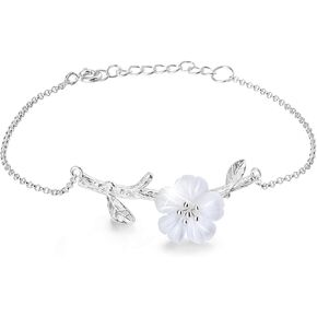 Lotus Fun 925 Sterling Silver Bracelet Simulated Crystal Flower in the Rain Adjustable Cute Flower Bracelets with Chain length 6.5''-7.6'', Handmade Unique Jewelry Gift for Women and Girls in Kuwait