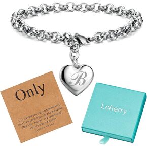Initial Bracelets for Women 26 Letters Alphabet Charm Bracelet Stainless Steel Heart Bracelet Women Jewelry