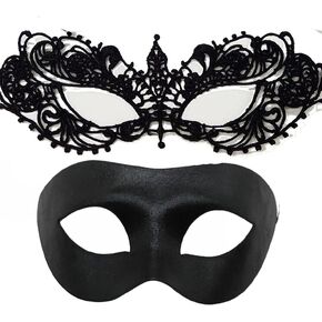 Masquerade Masks Couples Mardi Gras Party for Halloween Dress Christmas Halloween Costume ​Party Black2 Pack