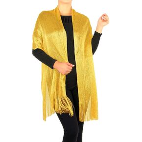 Women's Two Tone Modern Metallic Fishnet Acrylic Party Shawl Fringe Lurex Scarf