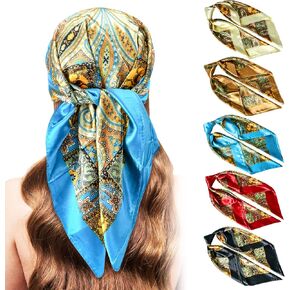 Stlvoll 5PCS Large Satin Head Scarves - Silk Square Like Neck Scarf Hair Wraps Headscarf for Sleeping Head Scarf Bundle 35 in in Saudi Arabia