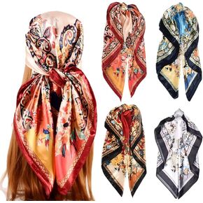 upeilxd 4Pcs Silk Head Scarves for Women Satin Hair Scarf 35"Large Square Bandana Silk Like Neck Scarf Shawl