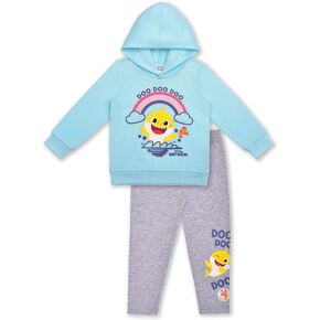 طقم هودي وبنطال ضيق للفتيات من Nickelodeon Baby Shark للرضع والأطفال الصغار - وردي/أزرق/رمادي