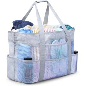 oscaurt Beach Bag, Extra Large Beach Bags for Women Waterproof Sandproof, Mesh Beach Tote Bags Travel Pool Bag