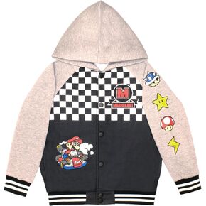 Nintendo Super Mario Graphic Boys Hooded Fleece Varsity Jacket for Kids and Toddlers