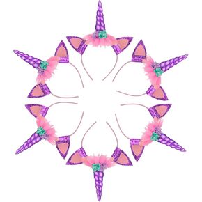 SUNOVELTIES 6 Pack Unicorn Horn Glitter Ears Flower Headband Birthday Party Favor Supplies in Kuwait