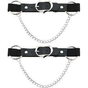 Women Girl Heart Punk Rock Thigh Garter Leather Leg Garter with Chains 2PCs