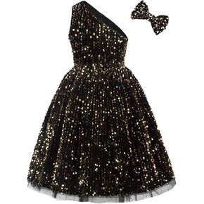 GRACE KARIN Girls Sequin Dress One Shoulder Sparkle Party Dress with Hair Bow in Kuwait