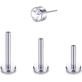 Oveta G23 Titanium Threadless Labret Piercing Jewelry 16G 18G Push Pin Cartilage Helix Tragus Piercing Earrings for Women Heart/Moon/Lightning/Corss/Star Round Ball/CZ Shape