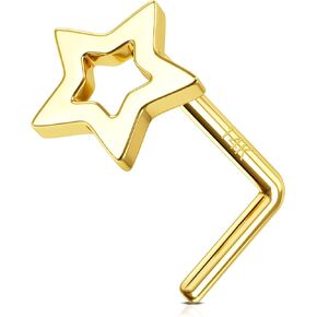 MeIighting 14K الذهب خواتم الأنف 20G نجمة الأنف مسمار L على شكل قلب الأنف ثقب المجوهرات للنساء الرجال الذهب الحقيقي هيئة ثقب المجوهرات امرأة in Kuwait