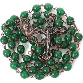 Nazareth Store Vintage Design Rosary Natural Stone Beads 8mm Necklace Holy Soil Medal & Cross Crucifix Religious Rosaries Terra Santa Jerusalem Collection
