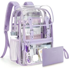 mommore Clear Backpack Heavy Duty Thick PVC Clear Bookbag with Pencil Bag 2 Compartments Transparent Backpack See-Through Bag
