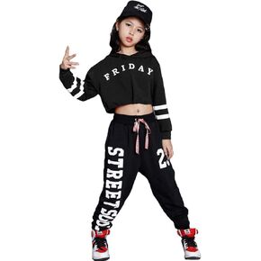 LOLANTA 2PCs Girls Hoodie Tracksuit Athletic Sweatshirt & Sweatpants Set Hip Hop Modern Jazz Dance Clothing 4-16 Years