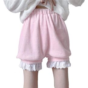 Lolita Lace Sleep Bloomer Shorts Women Girls Cute Velvet Plush Warm Pajama Short Pants