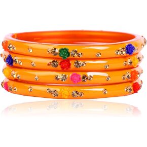 JD'Z COLLECTION Indian Bangles Jewelry For Women Glass Bangles Flower Design Costume Matching Partywear Bangles Set 4pc Beautiful Bollywood Bangles