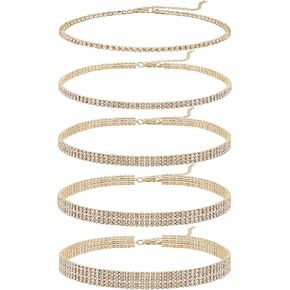 5 Pieces Rhinestone Choker Necklaces Silver Gold Plated Sparkly Diamond Choker Dainty Crystal Bridal Wedding Jewelry for Women