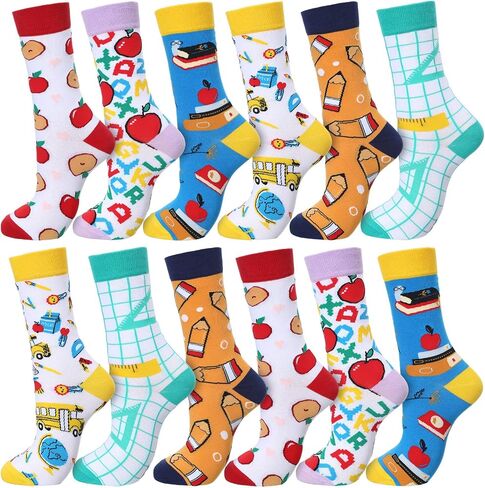 Jiuguva 12 Pairs Christmas Gift Socks Teacher Socks for Woman Students Funny Novelty Xmas Gift Socks Unisex Crew Socks Breathable Mid Calf Length for Teacher Student Gifts Christmas Socks Stuffers in Saudi Arabia