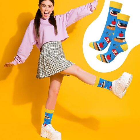 Jiuguva 12 Pairs Christmas Gift Socks Teacher Socks for Woman Students Funny Novelty Xmas Gift Socks Unisex Crew Socks Breathable Mid Calf Length for Teacher Student Gifts Christmas Socks Stuffers in Saudi Arabia