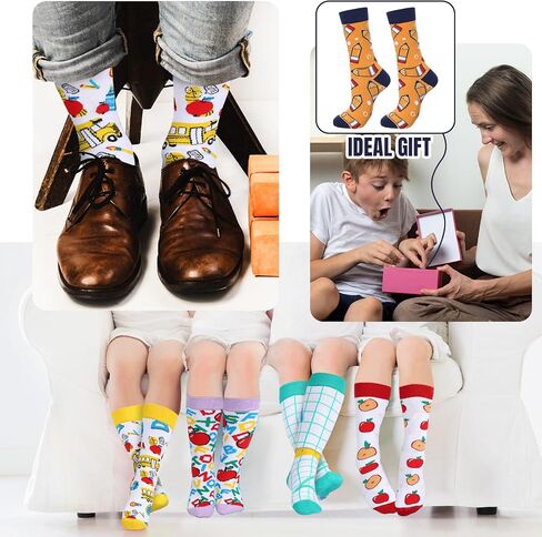 Jiuguva 12 Pairs Christmas Gift Socks Teacher Socks for Woman Students Funny Novelty Xmas Gift Socks Unisex Crew Socks Breathable Mid Calf Length for Teacher Student Gifts Christmas Socks Stuffers in Saudi Arabia