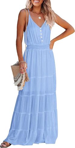 PRETTYGARDEN Women's Casual Summer Dress Spaghetti Strap Sleeveless High Waist Beach Long Maxi Sun Dresses in Saudi Arabia