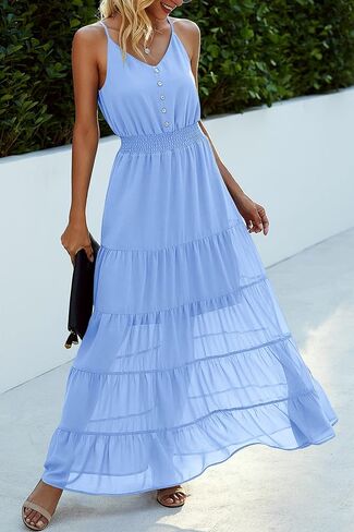 PRETTYGARDEN Women's Casual Summer Dress Spaghetti Strap Sleeveless High Waist Beach Long Maxi Sun Dresses in Saudi Arabia