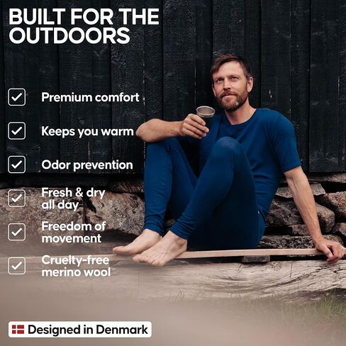 تي شيرت DANISH ENDURANCE من صوف ميرينو بأكمام قصيرة للرجال، طبقة أساسية حرارية in Kuwait